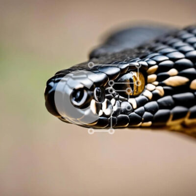 Intra Συλλεκτικό Ξύλινο Παζλ Plywood  4mm - Κοντινό πλάνο ενός μαύρου και κίτρινου φιδιού με το στόμα ανοιχτό Σε Ξύλινο Κουτί - Διαστάσεις: 10x10 cm – 25 κομμάτια - Image 1