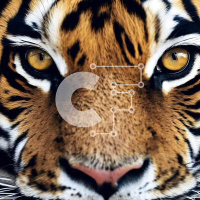 Intra Συλλεκτικό Ξύλινο Παζλ Plywood  4mm - Κοντινό πλάνο Πρόσωπο Τίγρης με έντονα κίτρινα μάτια Σε Ξύλινο Κουτί - Διαστάσεις: 10x10 cm – 25 κομμάτια - Image 1