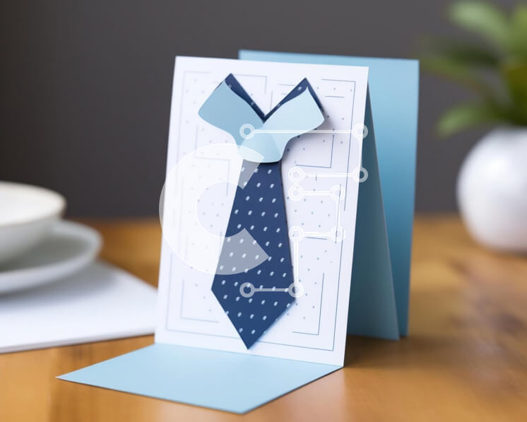 Intra Συλλεκτικό Ξύλινο Παζλ Plywood  4mm - Μπλε και λευκή ευχετήρια κάρτα με γραβάτα σε στυλ Origami Σε Ξύλινο Κουτί - Διαστάσεις Puzzle: 10x10 cm – 25 κομμάτια