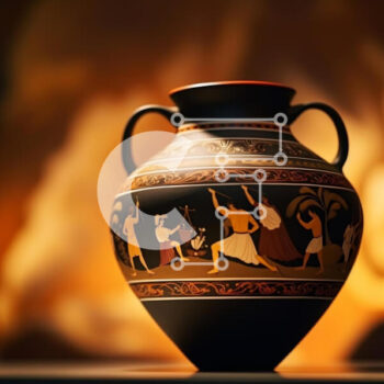 Intra Συλλεκτικό Ξύλινο Παζλ Plywood  4mm - Μαύρο και καφέ βάζο με αρχαιοελληνικές φιγούρες μπροστά στο τζάκι Σε Ξύλινο Κουτί - Διαστάσεις Puzzle: 10x10 cm – 25 κομμάτια - Image 1