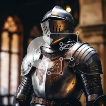 Intra Συλλεκτικό Ξύλινο Παζλ Plywood  4mm - Ιππότης με πανοπλία που στέκεται μπροστά από περίτεχνα διακοσμημένο κτίριο Σε Ξύλινο Κουτί - Διαστάσεις Puzzle: 10x10 cm – 25 κομμάτια - Image 1