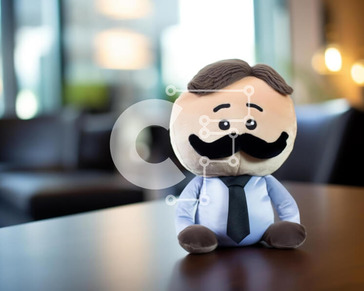 Intra Συλλεκτικό Ξύλινο Παζλ Plywood  4mm - Γεμιστός άνθρωπος παιχνιδιών με μουστάκι και μπλε γραβάτα Σε Ξύλινο Κουτί - Διαστάσεις: 10x10 cm – 25 κομμάτια