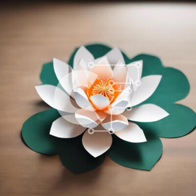 Intra Συλλεκτικό Ξύλινο Παζλ Plywood 4mm - Λουλούδι λωτού από χαρτί σε πορτοκαλί και πράσινο φύλλο Σε Ξύλινο Κουτί - Διαστάσεις: 10x10 cm – 25 κομμάτια - Image 1