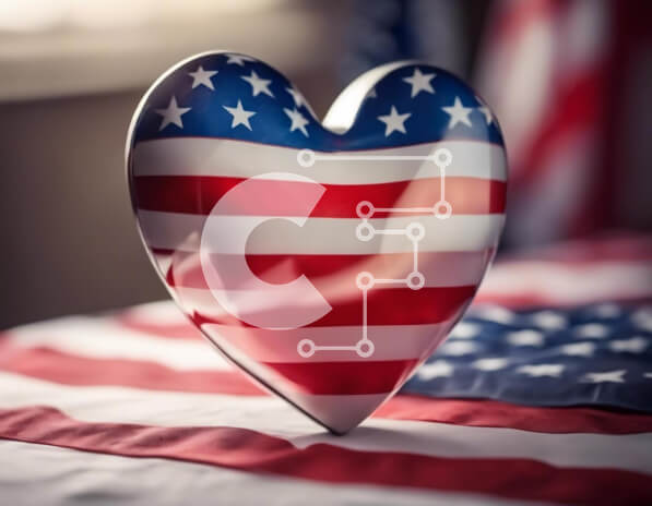 Intra Συλλεκτικό Ξύλινο Παζλ Plywood  4mm - Αμερικανική σημαία σε σχήμα καρδιάς για πατριωτικές περιστάσεις Σε Ξύλινο Κουτί - Διαστάσεις: 10x10 cm – 25 κομμάτια