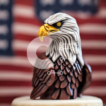 Intra Συλλεκτικό Ξύλινο Παζλ Plywood  4mm - Patriotic Eagle Cake Topper με φόντο αμερικανική σημαία Σε Ξύλινο Κουτί - Διαστάσεις: 10x10 cm – 25 κομμάτια - Image 1