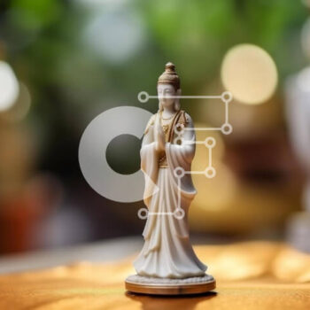 Intra Συλλεκτικό Ξύλινο Παζλ Plywood  4mm - Λευκό άγαλμα του Βούδα σε πορτοκαλί τραπεζομάντιλο Σε Ξύλινο Κουτί - Διαστάσεις Puzzle: 10x10 cm – 25 κομμάτια - Image 1