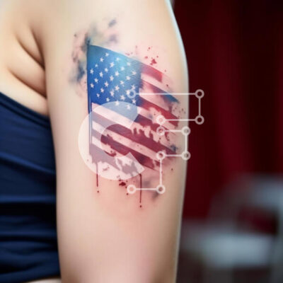 Intra Συλλεκτικό Ξύλινο Παζλ Plywood  4mm - Πατριωτική γυναίκα με τατουάζ αμερικανικής σημαίας Σε Ξύλινο Κουτί - Διαστάσεις Puzzle: 10x10 cm – 25 κομμάτια - Image 1