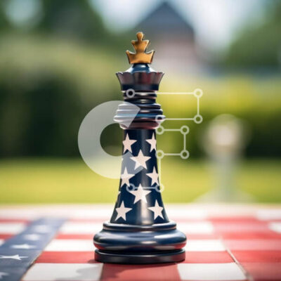 Intra Συλλεκτικό Ξύλινο Παζλ Plywood  4mm - Σκάκι σε τραπεζομάντιλο με θέμα την αμερικανική σημαία Σε Ξύλινο Κουτί - Διαστάσεις Puzzle: 10x10 cm – 25 κομμάτια - Image 1