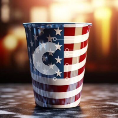 Intra Συλλεκτικό Ξύλινο Παζλ Plywood  4mm - Κύπελλο σχεδίου αμερικανικής σημαίας με φώτα Σε Ξύλινο Κουτί - Διαστάσεις: 10x10 cm – 25 κομμάτια - Image 1