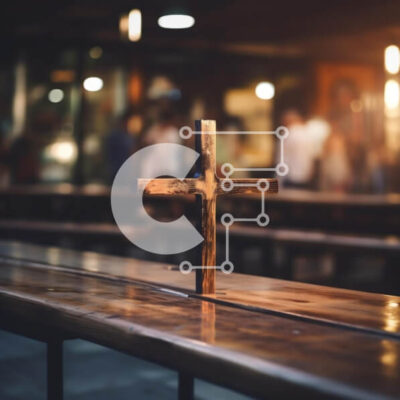 Intra Συλλεκτικό Ξύλινο Παζλ Plywood 4mm - Ξύλινος Σταυρός σε Εσωτερικό σκηνικό με κόσμο που μαζεύεται τριγύρω Σε Ξύλινο Κουτί - Διαστάσεις Puzzle: 10x10 cm – 25 κομμάτια - Image 1