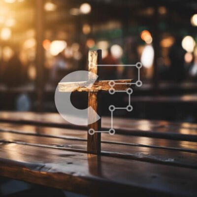 Intra Συλλεκτικό Ξύλινο Παζλ Plywood 4mm - Ξύλινος σταυρός σε παγκάκια με τραπέζια και καρέκλες στο βάθος Σε Ξύλινο Κουτί - Διαστάσεις Puzzle: 10x10 cm – 25 κομμάτια - Image 1