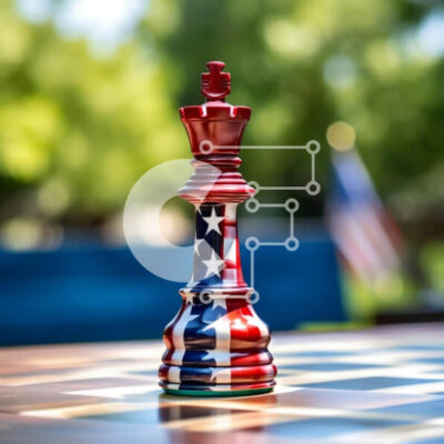 Intra Συλλεκτικό Ξύλινο Παζλ Plywood  4mm - Πεδίο σκακιού με αμερικανική σημαία σε καρό πίνακα Σε Ξύλινο Κουτί - Διαστάσεις: 10x10 cm – 25 κομμάτια - Image 1