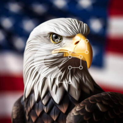 Intra Συλλεκτικό Ξύλινο Παζλ Plywood  4mm - Άγαλμα αετού με φόντο αμερικανική σημαία Σε Ξύλινο Κουτί - Διαστάσεις: 10x10 cm – 25 κομμάτια - Image 1