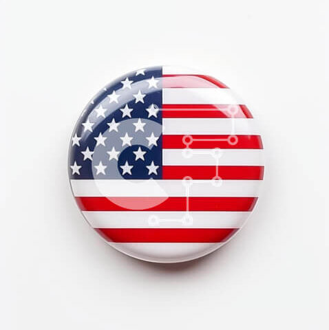 Intra Συλλεκτικό Ξύλινο Παζλ Plywood  4mm - Κουμπί με τη σημαία των Ηνωμένων Πολιτειών Σε Ξύλινο Κουτί - Διαστάσεις Puzzle: 10x10 cm – 25 κομμάτια - Image 1