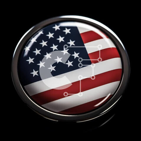 Intra Συλλεκτικό Ξύλινο Παζλ Plywood 4mm - Κουμπί αμερικανικής σημαίας σε μαύρο φόντο Σε Ξύλινο Κουτί - Διαστάσεις: 10x10 cm – 25 κομμάτια - Image 1