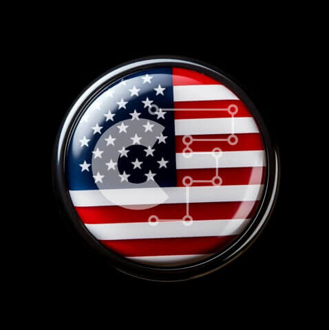 Intra Συλλεκτικό Ξύλινο Παζλ Plywood 4mm - Κουμπί αμερικανικής σημαίας σε μαύρο φόντο Σε Ξύλινο Κουτί - Διαστάσεις Puzzle: 10x10 cm – 25 κομμάτια - Image 1