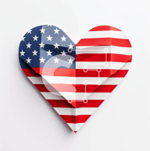 Intra Συλλεκτικό Ξύλινο Παζλ Plywood  4mm - Καρδιά Origami σε σχήμα όπως η αμερικανική σημαία σε λευκό φόντο Σε Ξύλινο Κουτί - Διαστάσεις Puzzle: 10x10 cm – 25 κομμάτια - Image 1