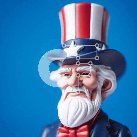 Intra Συλλεκτικό Ξύλινο Παζλ Plywood 4mm - Πατριωτική φιγούρα παιχνιδιού με καπέλο αμερικανικής σημαίας και παπιγιόν Σε Ξύλινο Κουτί - Διαστάσεις: 10x10 cm – 25 κομμάτια - Image 1