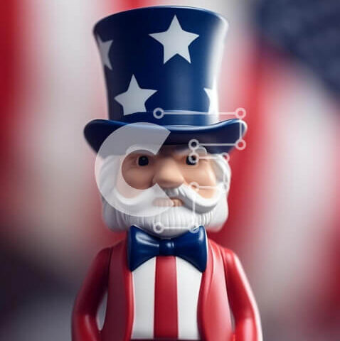 Intra Συλλεκτικό Ξύλινο Παζλ Plywood  4mm - Το ειδώλιο του θείου μπροστά από την αμερικανική σημαία Σε Ξύλινο Κουτί - Διαστάσεις: 10x10 cm – 25 κομμάτια - Image 1