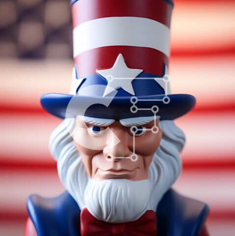 Intra Συλλεκτικό Ξύλινο Παζλ Plywood  4mm - Συναισθηματικό άγαλμα παιχνιδιού θείου Σαμ με φόντο αμερικανικής σημαίας Σε Ξύλινο Κουτί - Διαστάσεις Puzzle: 10x10 cm – 25 κομμάτια - Image 1