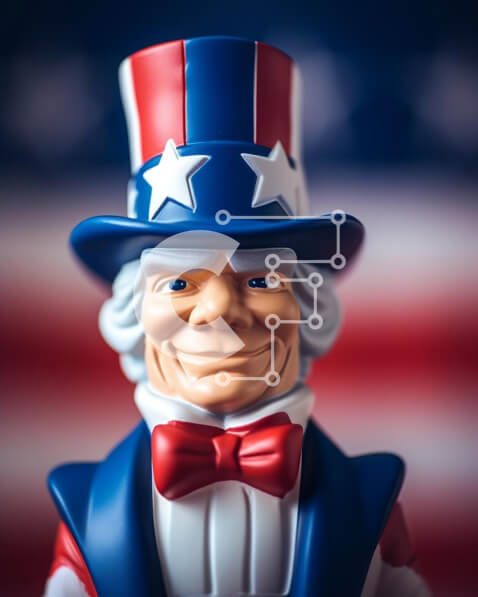 Intra Συλλεκτικό Ξύλινο Παζλ Plywood  4mm - Θείος Σαμ παιχνίδι ειδώλιο και αμερικανική σημαία φόντο Σε Ξύλινο Κουτί - Διαστάσεις: 10x10 cm – 25 κομμάτια