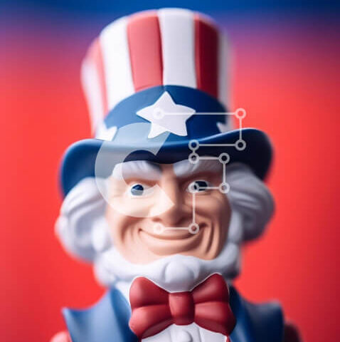 Intra Συλλεκτικό Ξύλινο Παζλ Plywood  4mm - Φιγούρα παιχνιδιών του θείου Σαμ με καπέλο αμερικανικής σημαίας και παπιγιόν Σε Ξύλινο Κουτί - Διαστάσεις: 10x10 cm – 25 κομμάτια - Image 1