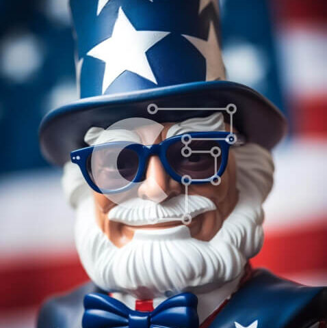 Intra Συλλεκτικό Ξύλινο Παζλ Plywood  4mm - Άγαλμα θείου Σαμ με φόντο αμερικανικής σημαίας Σε Ξύλινο Κουτί - Διαστάσεις Puzzle: 10x10 cm – 25 κομμάτια - Image 1