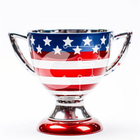 Intra Συλλεκτικό Ξύλινο Παζλ Plywood  4mm - Κύπελλο τρόπαιο αμερικανικής σημαίας σε ασημένια βάθρα Σε Ξύλινο Κουτί - Διαστάσεις: 10x10 cm – 25 κομμάτια - Image 1