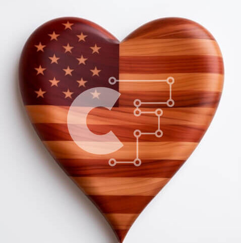 Intra Συλλεκτικό Ξύλινο Παζλ Plywood  4mm - Διακόσμηση με ξύλινη καρδιά με αμερικανική σημαία Σε Ξύλινο Κουτί - Διαστάσεις: 10x10 cm – 25 κομμάτια - Image 1