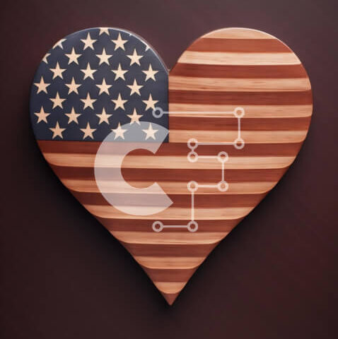 Intra Συλλεκτικό Ξύλινο Παζλ Plywood  4mm - Διακόσμηση σημαίας Ηνωμένων Πολιτειών σε σχήμα καρδιάς Σε Ξύλινο Κουτί - Διαστάσεις: 10x10 cm – 25 κομμάτια - Image 1