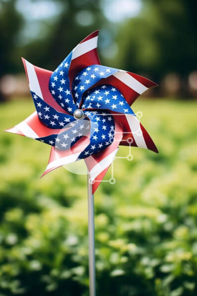 Intra Συλλεκτικό Ξύλινο Παζλ Plywood  4mm - Πατριωτική αμερικανική σημαία Pinwheel στο πράσινο Σε Ξύλινο Κουτί - Διαστάσεις: 10x10 cm – 25 κομμάτια