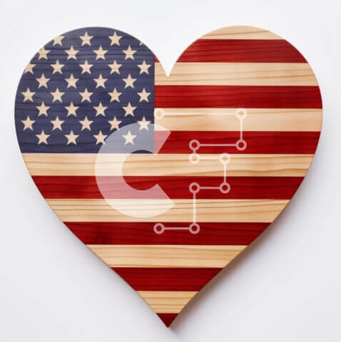 Intra Συλλεκτικό Ξύλινο Παζλ Plywood 4mm - Σχήμα καρδιάς αμερικανικής σημαίας σε άσπρο φόντο Σε Ξύλινο Κουτί - Διαστάσεις: 10x10 cm – 25 κομμάτια - Image 1