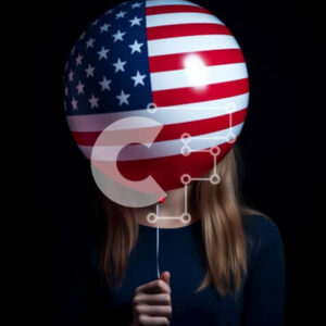 Intra Συλλεκτικό Ξύλινο Παζλ Plywood  4mm - Εορτασμός ημέρας της ανεξαρτησίας με μπαλόνι αμερικανικής σημαίας Σε Ξύλινο Κουτί - Διαστάσεις: 10x10 cm – 25 κομμάτια