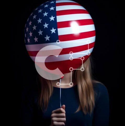 Intra Συλλεκτικό Ξύλινο Παζλ Plywood  4mm - Εορτασμός ημέρας της ανεξαρτησίας με μπαλόνι αμερικανικής σημαίας Σε Ξύλινο Κουτί - Διαστάσεις: 10x10 cm – 25 κομμάτια - Image 1