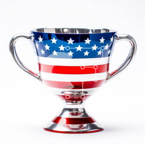 Intra Συλλεκτικό Ξύλινο Παζλ Plywood  4mm - Κύπελλο τρόπαιο με θέμα την αμερικανική σημαία σε λευκό φόντο Σε Ξύλινο Κουτί - Διαστάσεις: 10x10 cm – 25 κομμάτια - Image 1