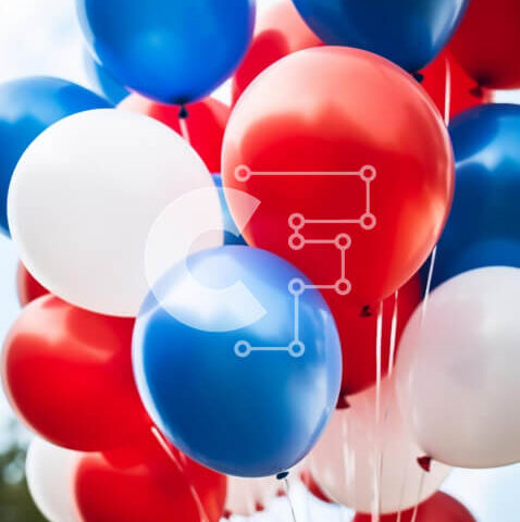 Intra Συλλεκτικό Ξύλινο Παζλ Plywood 4mm - Πολύχρωμα μπαλόνια της 4ης Ιουλίου στον αέρα Σε Ξύλινο Κουτί - Διαστάσεις: 10x10 cm – 25 κομμάτια - Image 1