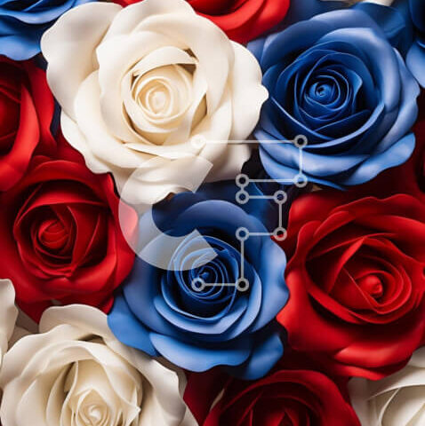 Intra Συλλεκτικό Ξύλινο Παζλ Plywood 4mm - Μπουκέτο με κόκκινα, λευκά και μπλε τριαντάφυλλα Σε Ξύλινο Κουτί - Διαστάσεις Puzzle: 10x10 cm – 25 κομμάτια - Image 1