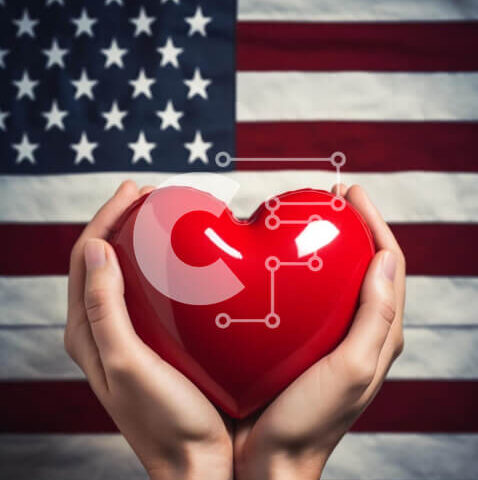 Intra Συλλεκτικό Ξύλινο Παζλ Plywood 4mm - Σύμβολο καρδιάς και αμερικανική σημαία για αιτίες και υποστήριξη Σε Ξύλινο Κουτί - Διαστάσεις Puzzle: 10x10 cm – 25 κομμάτια - Image 1