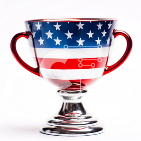 Intra Συλλεκτικό Ξύλινο Παζλ Plywood  4mm - Κύπελλο με θέμα την αμερικανική σημαία με μεταλλικές λαβές Σε Ξύλινο Κουτί - Διαστάσεις: 10x10 cm – 25 κομμάτια - Image 1