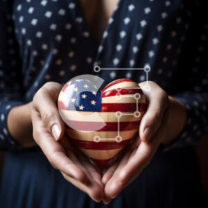 Intra Συλλεκτικό Ξύλινο Παζλ Plywood  4mm - Πατριωτική γυναίκα που κρατά την καρδιά της αμερικανικής σημαίας Σε Ξύλινο Κουτί - Διαστάσεις: 10x10 cm – 25 κομμάτια