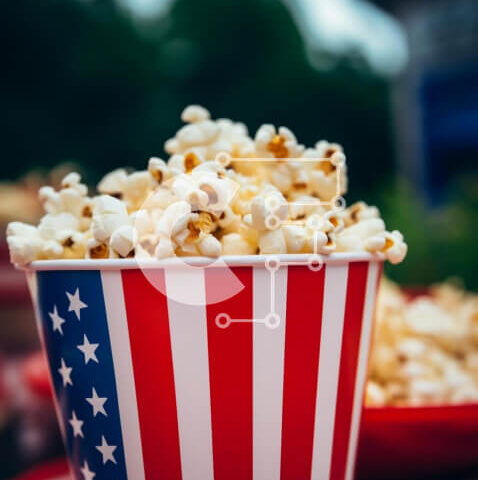 Intra Συλλεκτικό Ξύλινο Παζλ Plywood  4mm - Εορτασμός της Ημέρας της Ανεξαρτησίας με κύπελλο ποπ κορν με θέμα την αμερικανική σημαία Σε Ξύλινο Κουτί - Διαστάσεις: 10x10 cm – 25 κομμάτια - Image 1