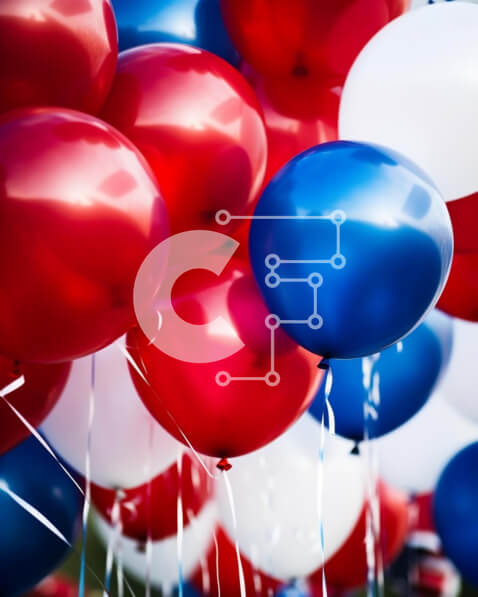 Intra Συλλεκτικό Ξύλινο Παζλ Plywood  4mm - Κόκκινα, λευκά και μπλε μπαλόνια που επιπλέουν στον αέρα Σε Ξύλινο Κουτί - Διαστάσεις: 10x10 cm – 25 κομμάτια