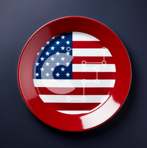 Intra Συλλεκτικό Ξύλινο Παζλ Plywood  4mm - Πιάτο αμερικανικής σημαίας σε σκούρο φόντο Σε Ξύλινο Κουτί - Διαστάσεις: 10x10 cm – 25 κομμάτια - Image 1