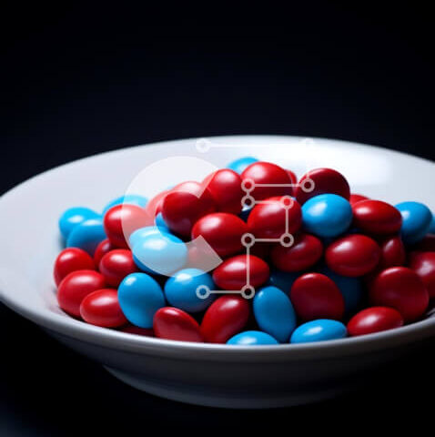 Intra Συλλεκτικό Ξύλινο Παζλ Plywood 4mm - Λευκό μπολ με κόκκινα και μπλε μπαστούνια καραμέλας Σε Ξύλινο Κουτί - Διαστάσεις: 10x10 cm – 25 κομμάτια - Image 1