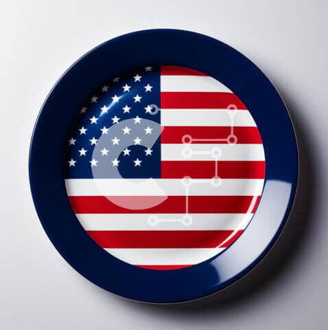 Intra Συλλεκτικό Ξύλινο Παζλ Plywood  4mm - Μπλε και άσπρο πιάτο αμερικανικής σημαίας Σε Ξύλινο Κουτί - Διαστάσεις: 10x10 cm – 25 κομμάτια - Image 1