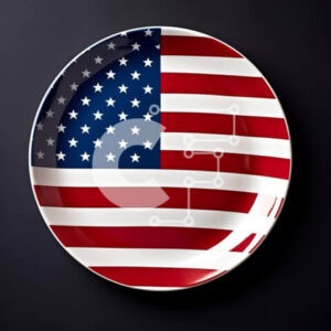 Intra Συλλεκτικό Ξύλινο Παζλ Plywood  4mm - Πιάτο αμερικανικής σημαίας σε μαύρο φόντο Σε Ξύλινο Κουτί - Διαστάσεις: 10x10 cm – 25 κομμάτια