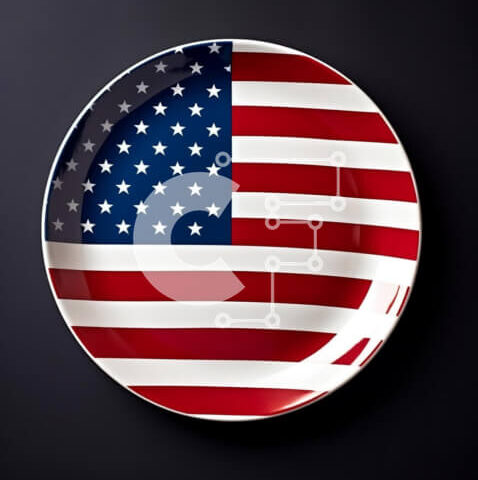 Intra Συλλεκτικό Ξύλινο Παζλ Plywood  4mm - Πιάτο αμερικανικής σημαίας σε μαύρο φόντο Σε Ξύλινο Κουτί - Διαστάσεις: 10x10 cm – 25 κομμάτια - Image 1