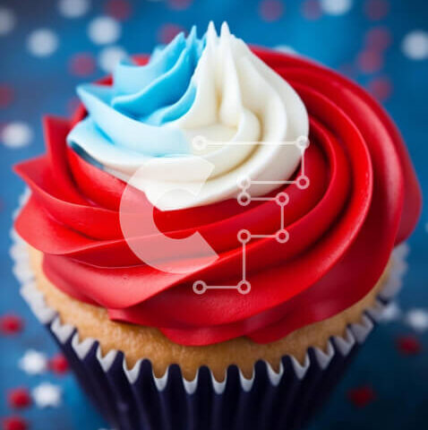Intra Συλλεκτικό Ξύλινο Παζλ Plywood  4mm - Πατριωτικό Cupcake με κόκκινο, λευκό και μπλε γλάσο σε πορτοκαλί φόντο Σε Ξύλινο Κουτί - Διαστάσεις: 10x10 cm – 25 κομμάτια - Image 1