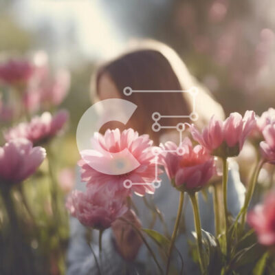 Intra Συλλεκτικό Ξύλινο Παζλ Plywood  4mm - Γυναίκα στο πεδίο ροζ λουλουδιών Σε Ξύλινο Κουτί - Διαστάσεις: 10x10 cm – 25 κομμάτια - Image 1