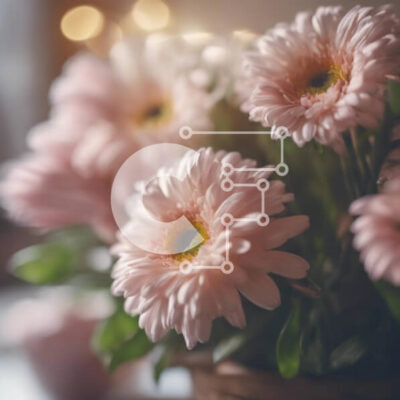 Intra Συλλεκτικό Ξύλινο Παζλ Plywood 4mm - Φρέσκες ροζ μαργαρίτες σε ξύλινο καλάθι Σε Ξύλινο Κουτί - Διαστάσεις: 10x10 cm – 25 κομμάτια - Image 1